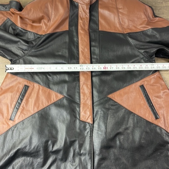 Vintage ROAMAN'S 80s PATCHWORK Brown Black Leather Jacket A line, size Medium - Picture 10 of 12
